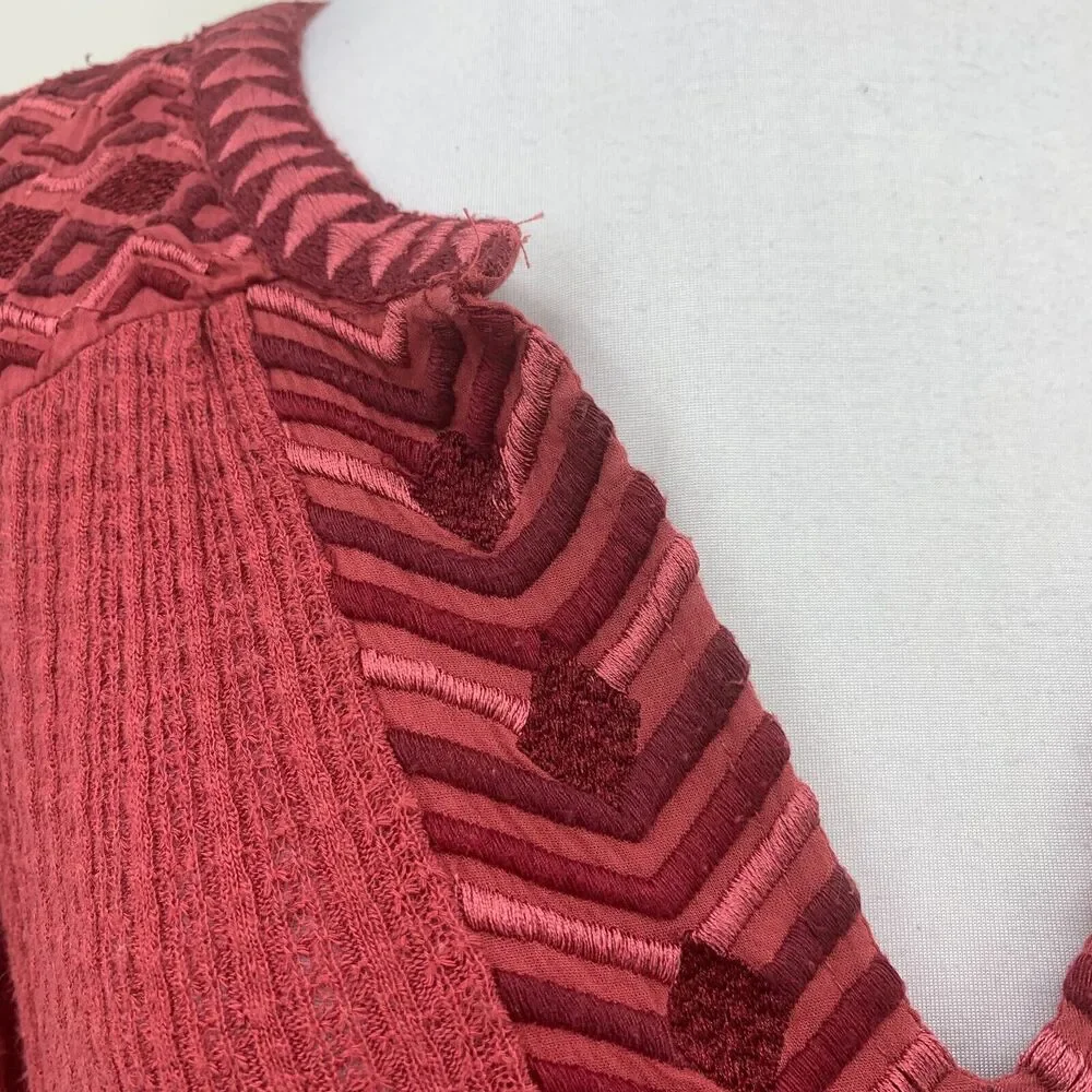 Lucky Brand Drop Needle Sweater Womens M Medium Rosy Embroidered Linen Blend
